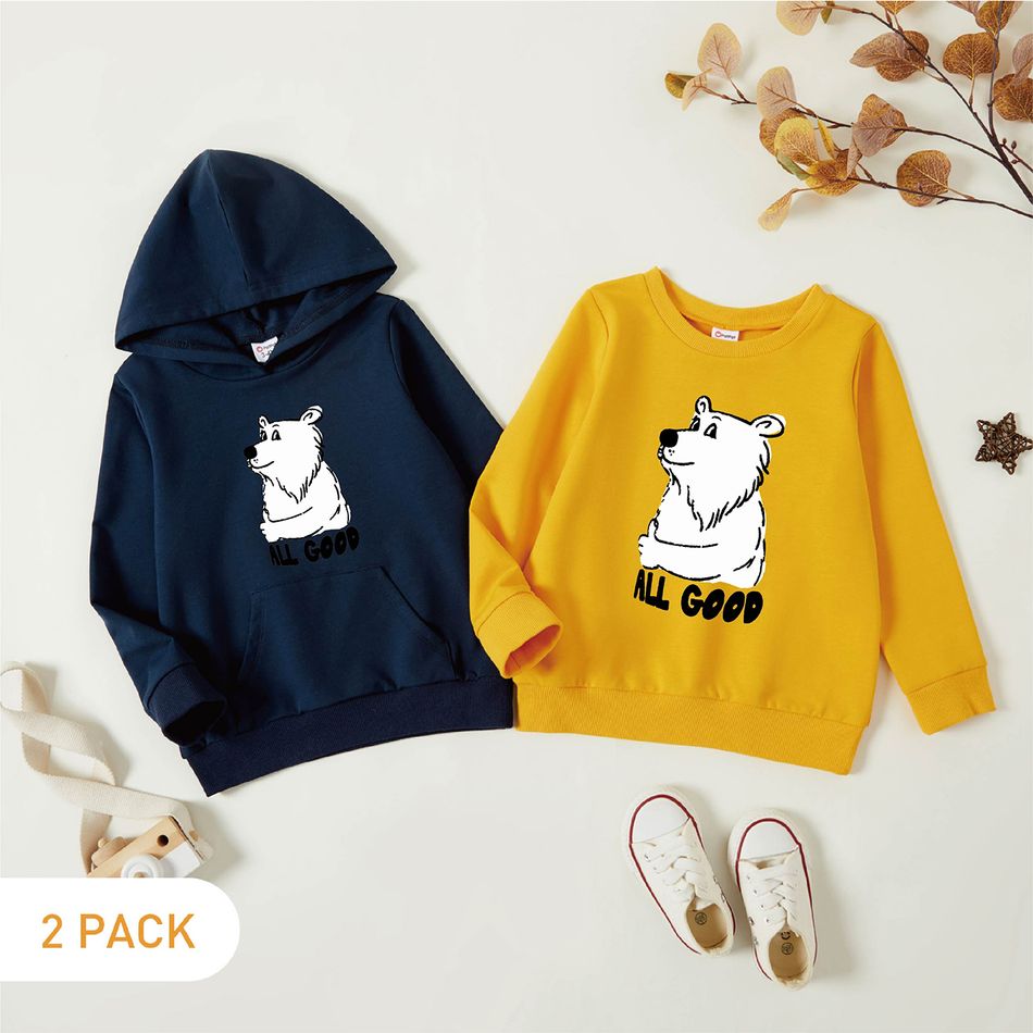 2-Pack Toddler Boy Animal Bear Letter Print Pullover/Hoodie Sweatshirt Multi-color