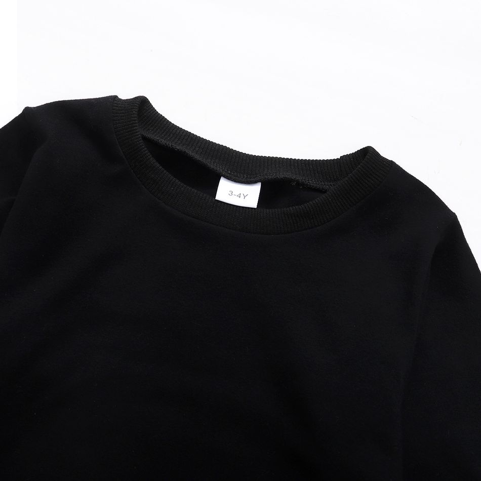2pcs Toddler Boy Letter Animal Dinosaur Print Black Sweatshirt and Pretty Ripped Denim Jeans Set Black big image 3