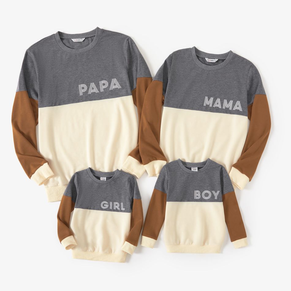Family Matching Long-sleeve Letter Print Colorblock Spliced Sweatshirts Multi-color big image 1