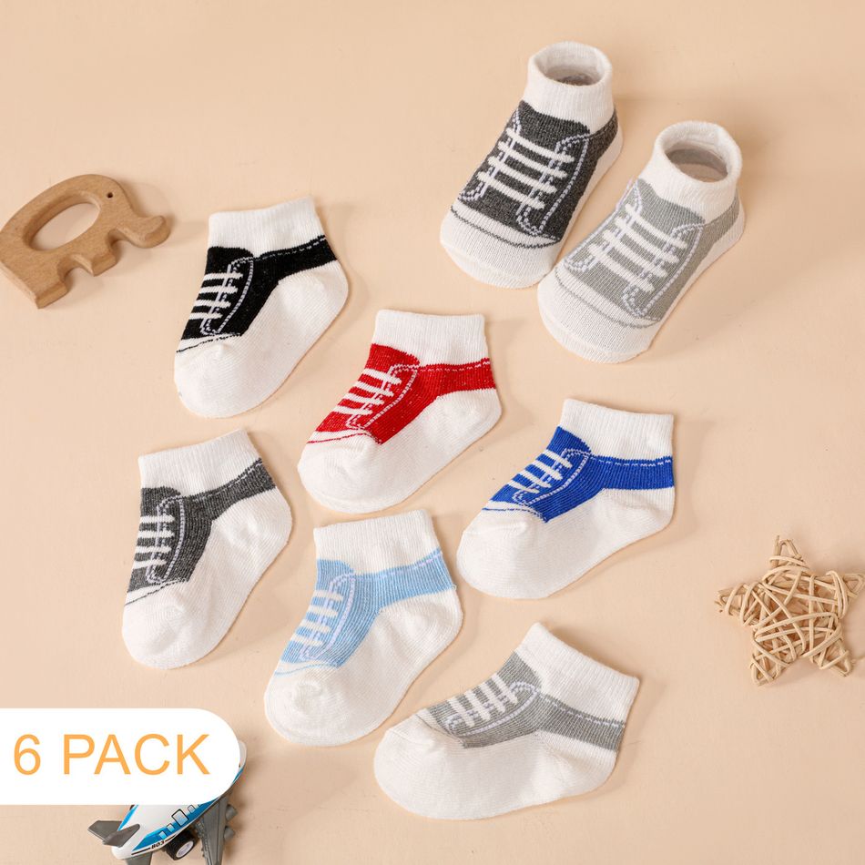 6 pares de meias com padrão de sapatos de bebê Multicolorido big image 6