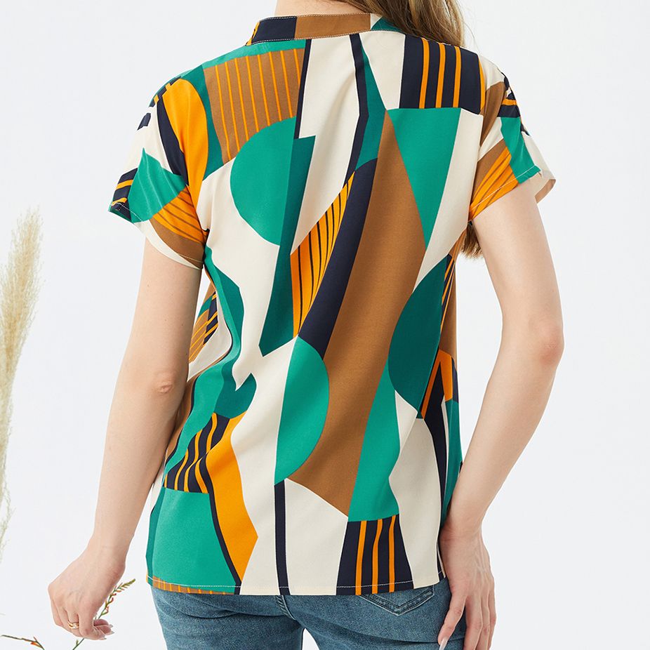 Nursing Geometric Print Button Half Placket Short-sleeve Top Colorful big image 6