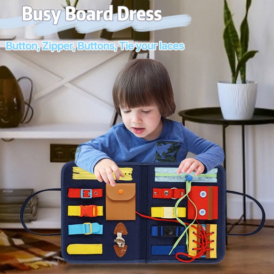 Busy Board Montessori Toys Early Learning Education Toddlers Sensory Toys for Basic Dressing Skills Learning Dark Blue big image 9