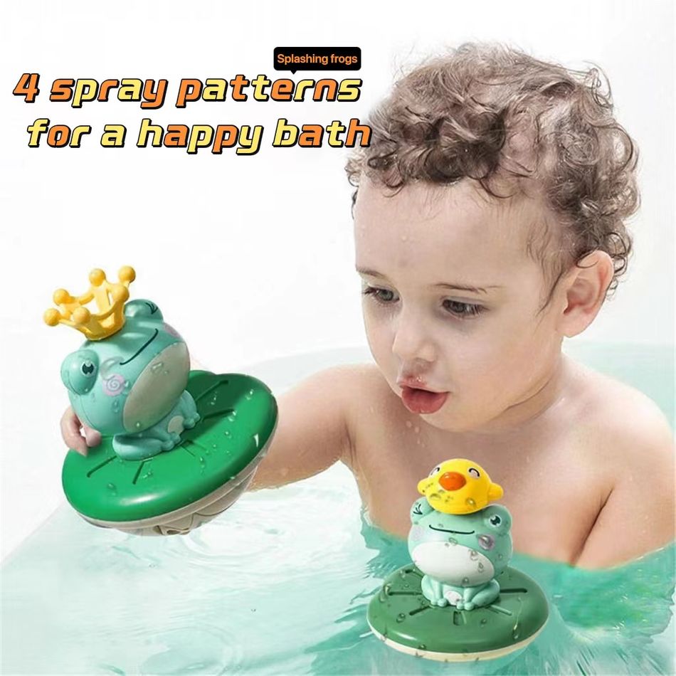 Electric Bath Toys Spray Water Floating Rotation Frog Sprinkler Shower Toys for Kid Swimming Bathroom Bathtub Green