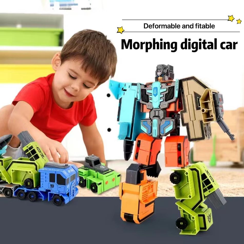 Creative Number Assembling Building Blocks Action Figure Robots Transformation Transportation Car Deform Number Math Toys Turquoise