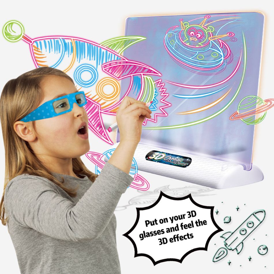 مجموعة لوحة رسم ثلاثية الأبعاد من ماجيك لوحة رسم بإضاءة ليد للأطفال لوحة جرافيتي ألعاب تعليمية اللون- أ