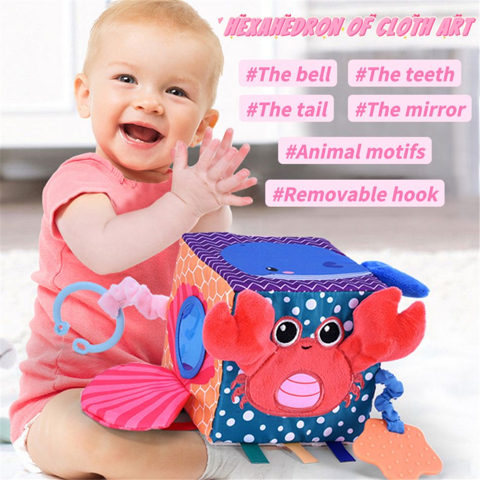 Brinquedo multifuncional de chocalhos de pelúcia para bebê cubo oceânico blocos macios de chocalhos de pelúcia anéis de brinquedo pendurado Multicolorido