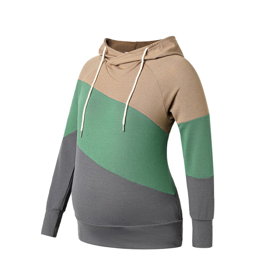Maternity Color Block Long-sleeve Drawstring Hoodie Multi-color big image 1