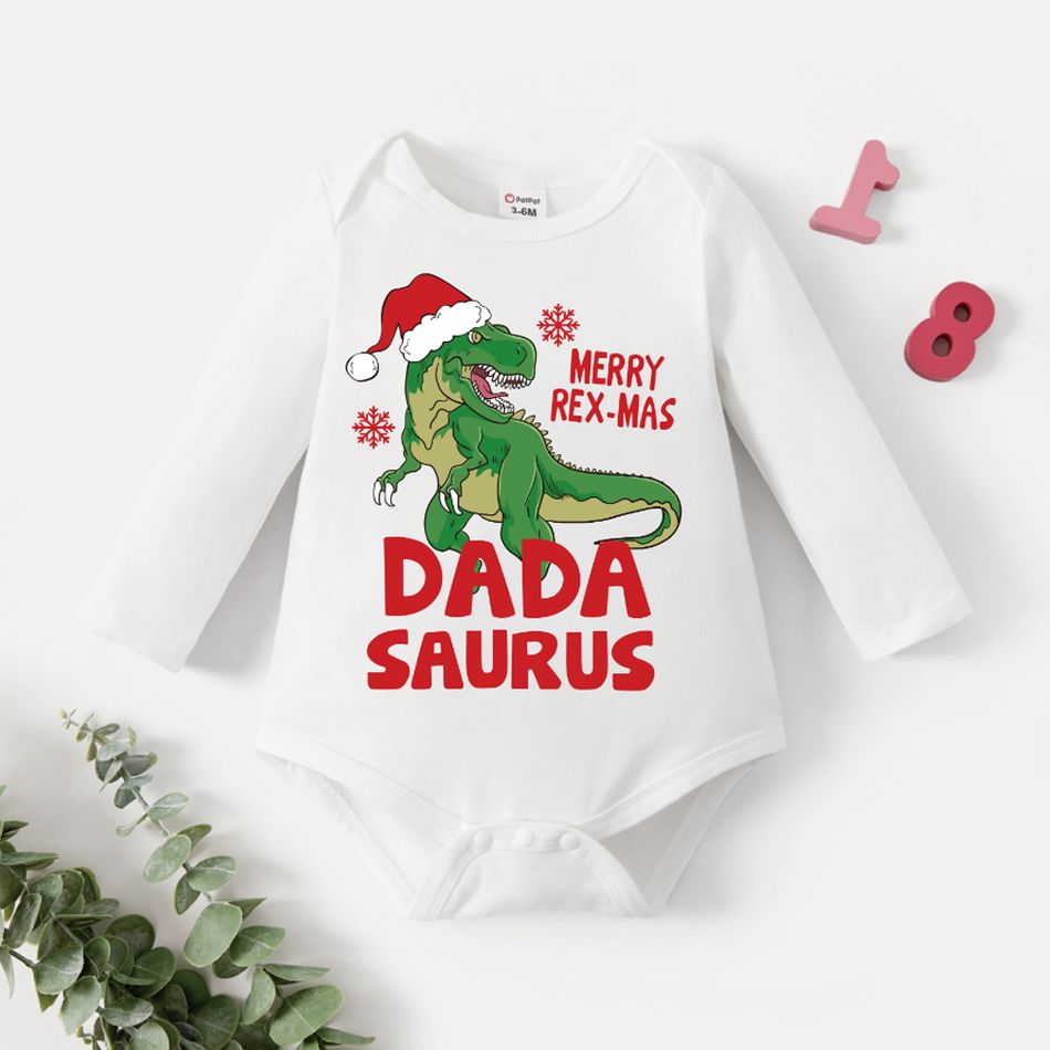 Christmas Baby Boy 95% Cotton Long-sleeve Dinosaur & Letter Print Romper White