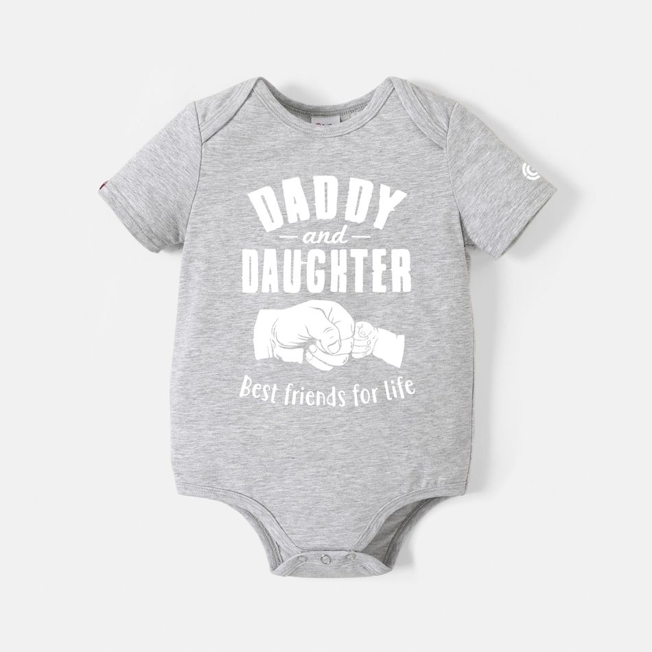 Go-Neat Water Repellent and Stain Resistant Daddy and Me Matching Fist & Letter Print Short-sleeve Tee Light Grey big image 5