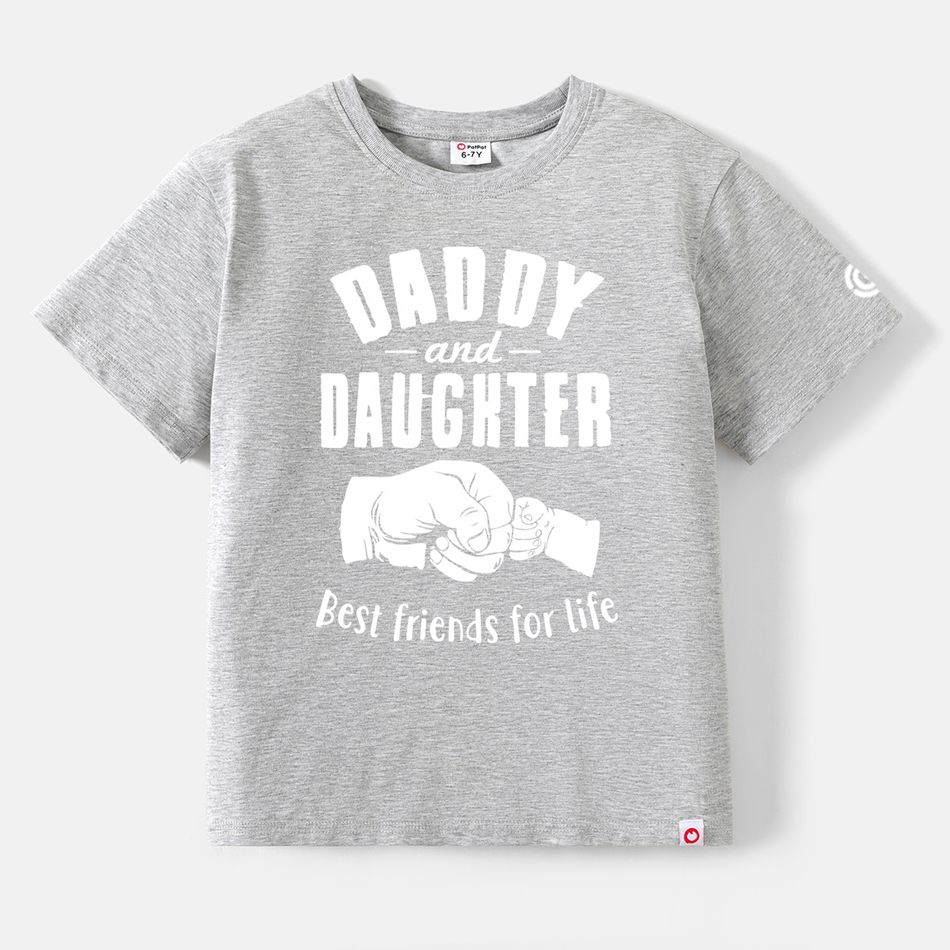 Go-Neat Water Repellent and Stain Resistant Daddy and Me Matching Fist & Letter Print Short-sleeve Tee Light Grey big image 2