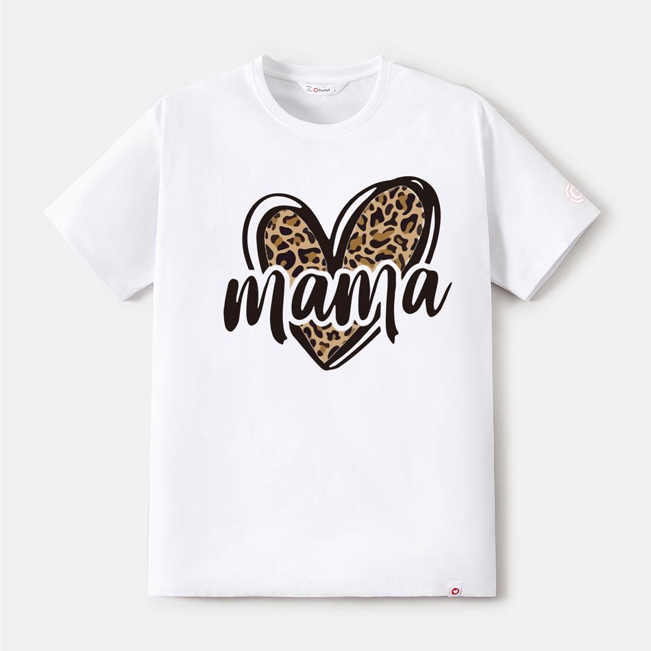 Go-Neat Water Repellent and Stain Resistant Mommy and Me Leopard Heart & Letter Print White Short-sleeve Tee White big image 2
