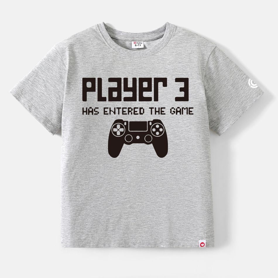 Go-Neat Water Repellent and Stain Resistant Family Matching Gamepad & Letter Print Short-sleeve Tee Color block big image 5