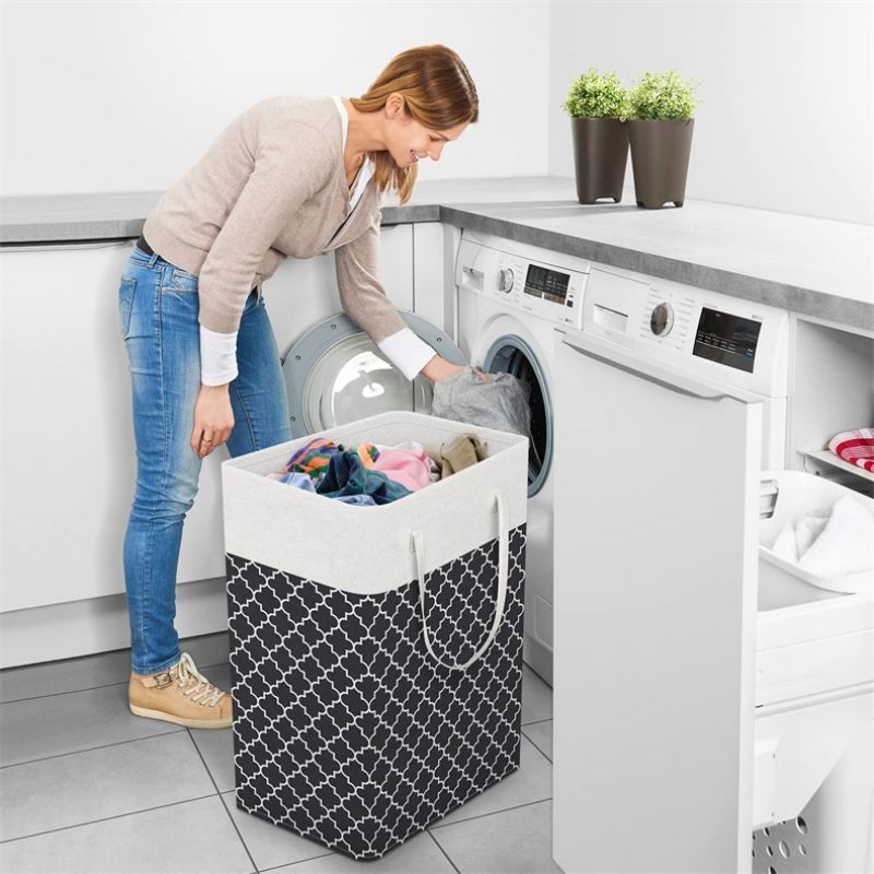 Laundry Baskets with Long Handles Collapsible Waterproof Clothes Hamper Tall Laundry Bin for Toys Clothes Organizer Black big image 3