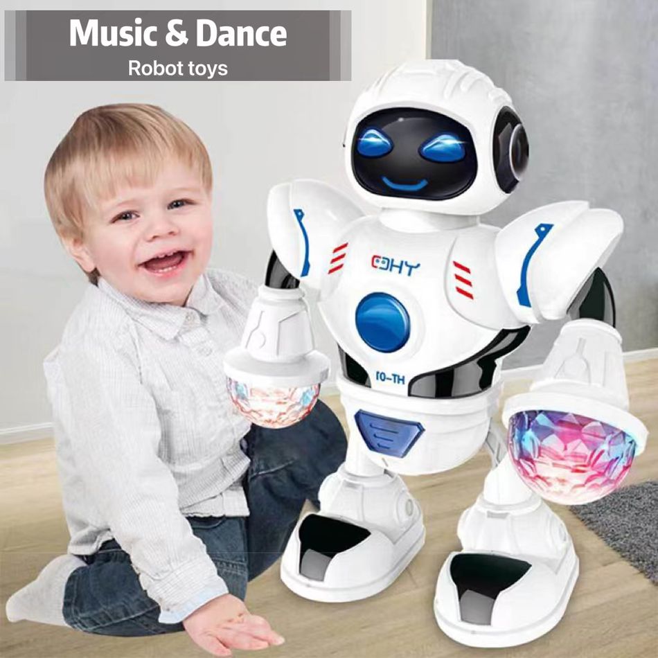 robô dançando brinquedos de robô andando no espaço com luzes led piscando e música Branco