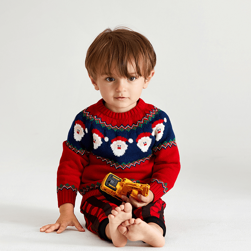 Toddler Boy/Girl Christmas Santa Claus Pattern Colorblock Sweater Red big image 2