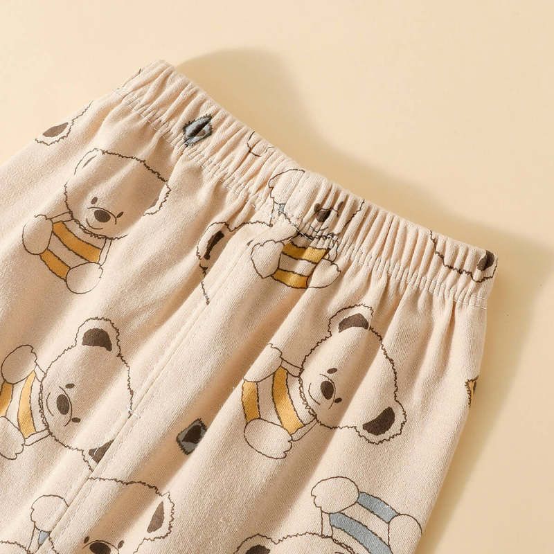Home Cozy Toddler 100% Cotton Bear Print Long-sleeve Top and Allover Pants Set Beige big image 6