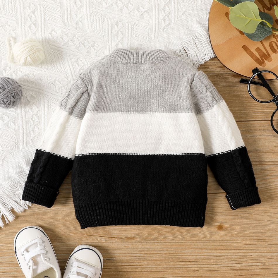 Baby Boy Long-sleeve Colorblock Cable Knit Sweater Grey big image 2