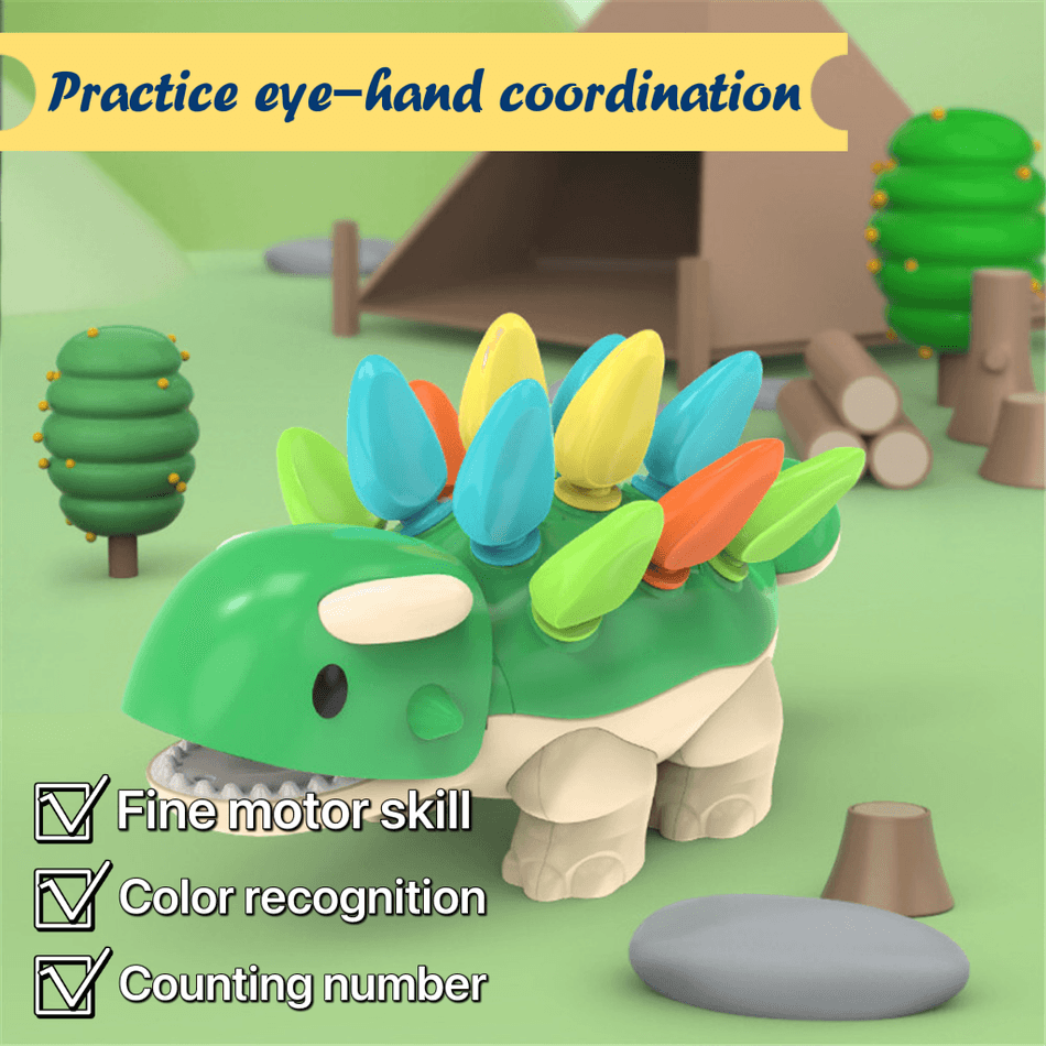 Brinquedo de dinossauro motor fino para crianças brinquedo classificador de correspondência de dinossauro para coordenação motora mão-olho e desenvolvimento de habilidades de contagem e reconhecimento de cores brinquedos de aprendizagem montessori Verde big image 7