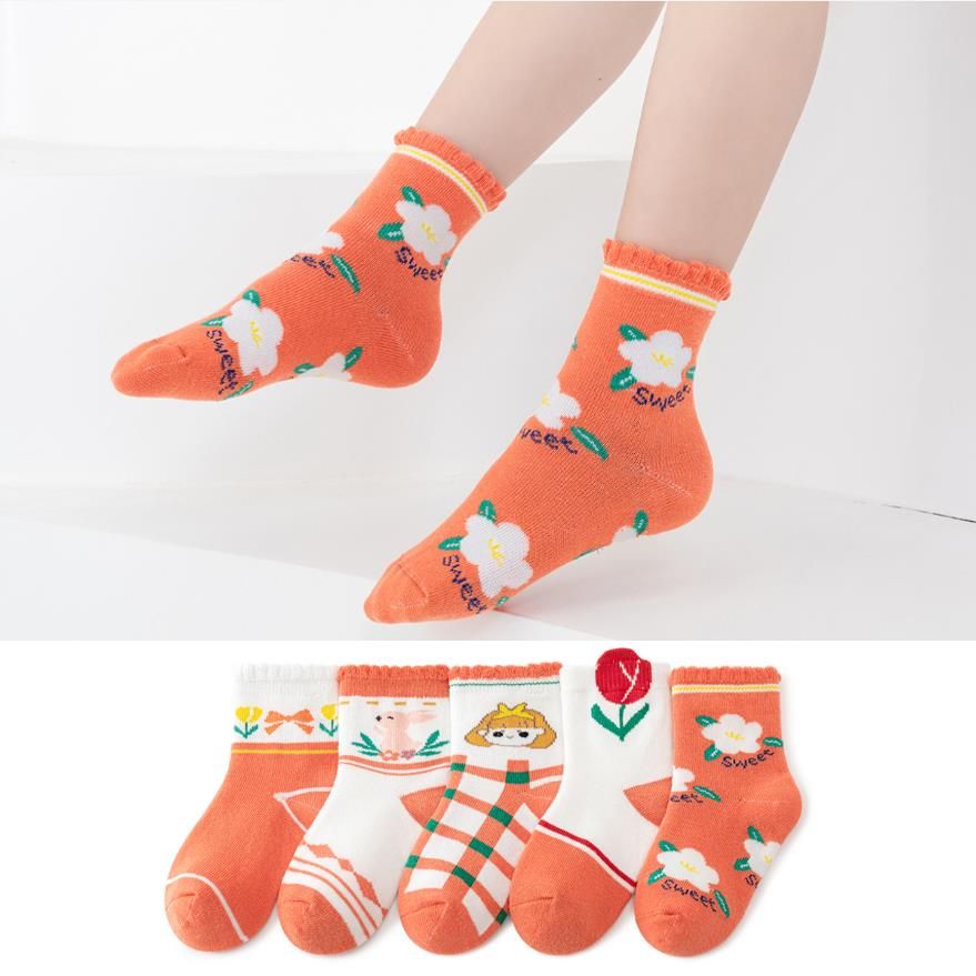 5-pairs Baby / Toddler / Kid Color Block Floral Pattern Socks Multi-color big image 2