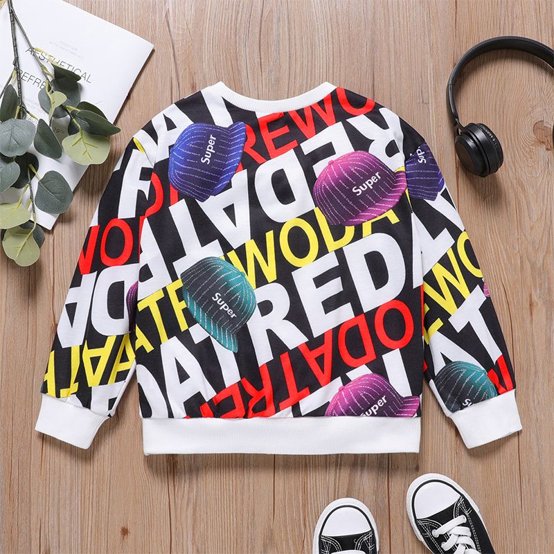 Kid Boy Letter Allover Print Pullover Sweatshirt Multi-color big image 2