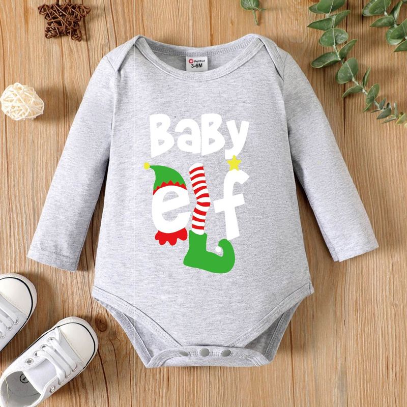 Christmas Baby Boy 95% Cotton Long-sleeve Graphic Grey Romper Light Grey