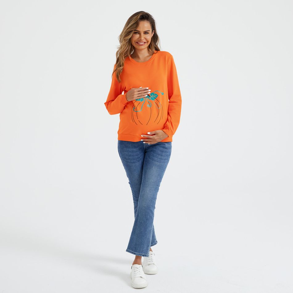 Maternity Halloween Pumpkin Graphic Long-sleeve Pullover Sweatshirt Orange big image 5