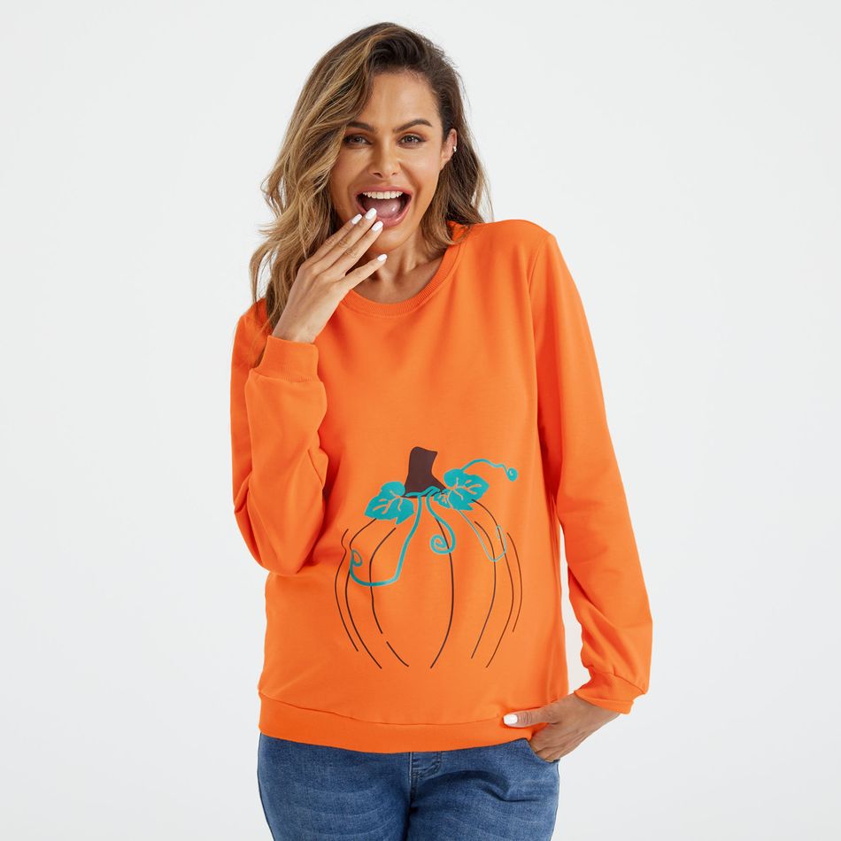 Maternity Halloween Pumpkin Graphic Long-sleeve Pullover Sweatshirt Orange big image 2