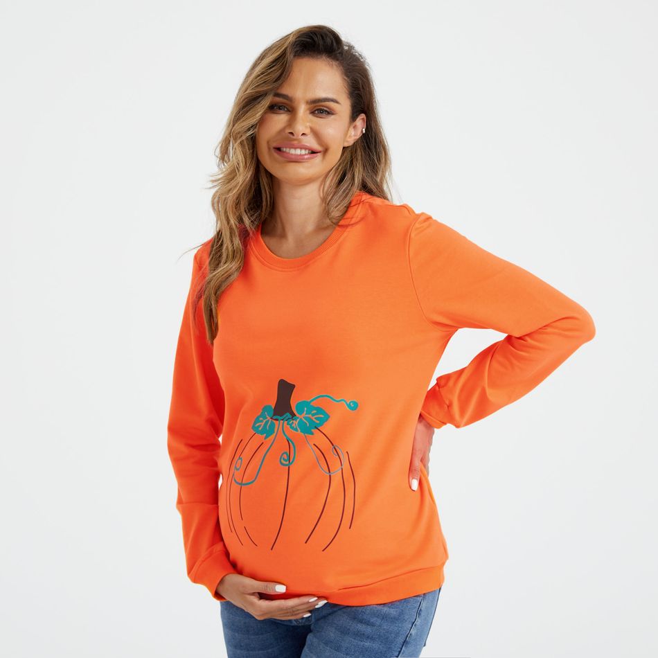 Maternity Halloween Pumpkin Graphic Long-sleeve Pullover Sweatshirt Orange big image 4