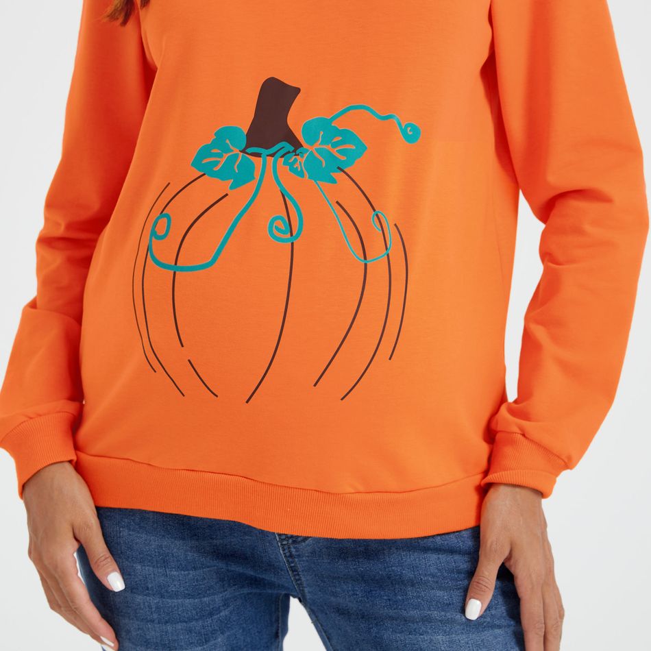 Maternity Halloween Pumpkin Graphic Long-sleeve Pullover Sweatshirt Orange big image 3