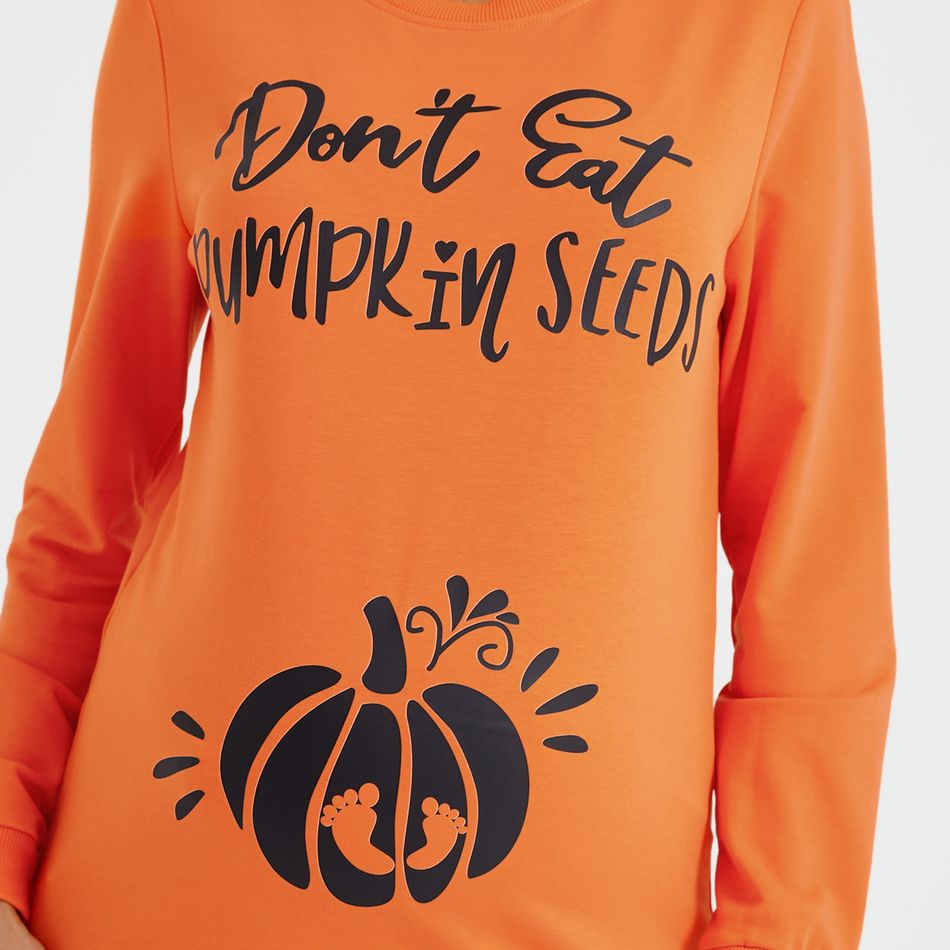 Maternity Halloween Pumpkin & Letter Print Long-sleeve Pullover Sweatshirt Orange big image 4