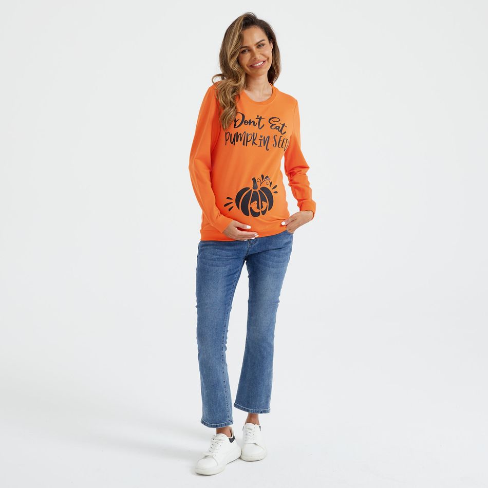 Maternity Halloween Pumpkin & Letter Print Long-sleeve Pullover Sweatshirt Orange big image 6