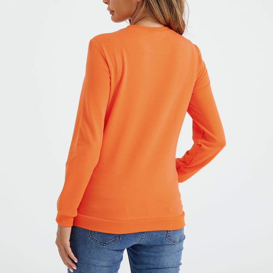 Maternity Halloween Pumpkin & Letter Print Long-sleeve Pullover Sweatshirt Orange big image 7