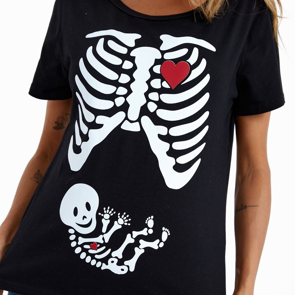 Maternity Halloween Skull Skeleton Print Short-sleeve Tee Black big image 5