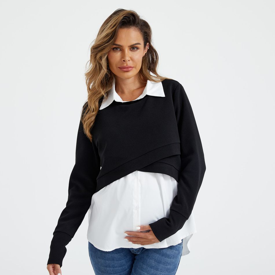 Maternity Criss Cross Front Long-sleeve Crop Pullover Sweatshirt / Maternity Tulip Hem Ruched Bodycon Tank Dress Black big image 4