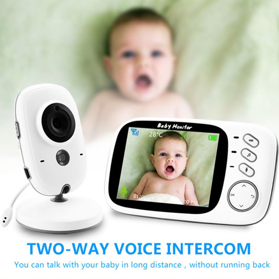 vb603 babyphone vidéo 3,2 pouces caméra sans fil 2 voies parler vision nocturne surveillance avec moniteur de température et berceuses Blanc big image 2