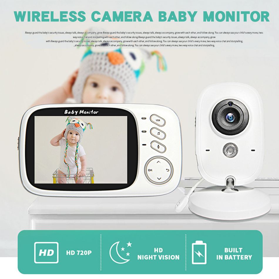 VB603 Video Baby Monitor 3.2 Inches Wireless Camera 2 Way Talk Night Vision Surveillance with Temperature Monitor and Lullabies White big image 3