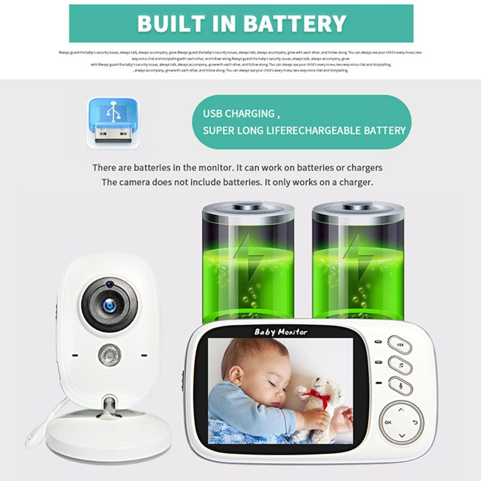VB603 Video Baby Monitor 3.2 Inches Wireless Camera 2 Way Talk Night Vision Surveillance with Temperature Monitor and Lullabies White big image 4