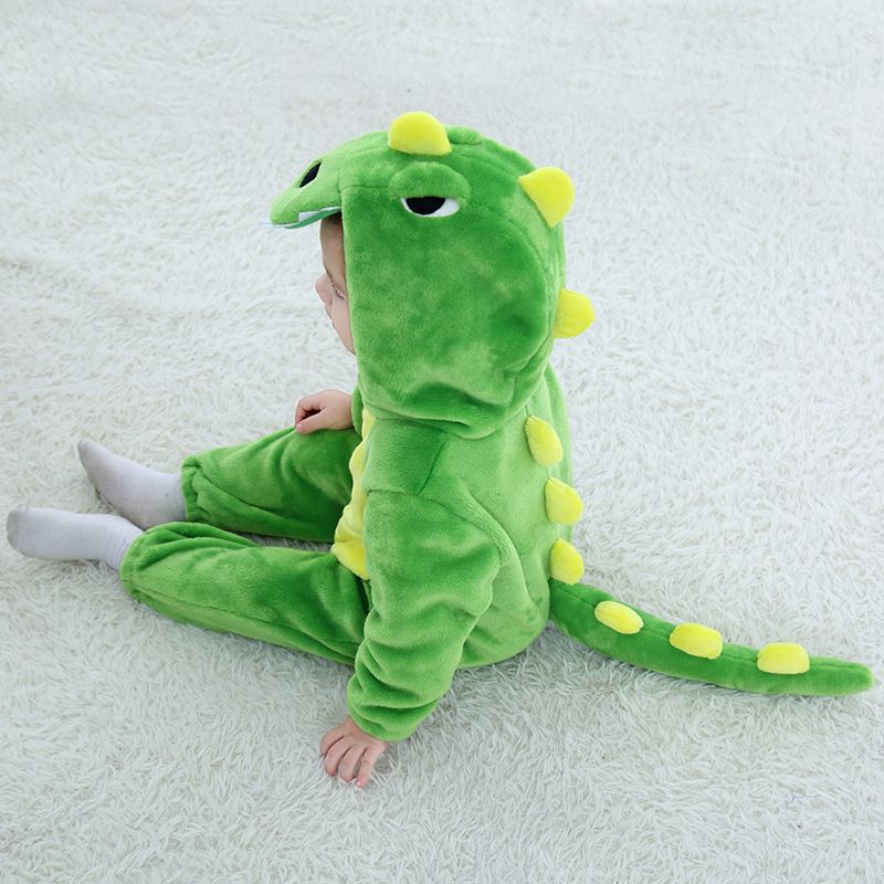 Baby Dinosaur Design 3D Hooded Fluffy Long-sleeve Jumpsuit Green big image 2