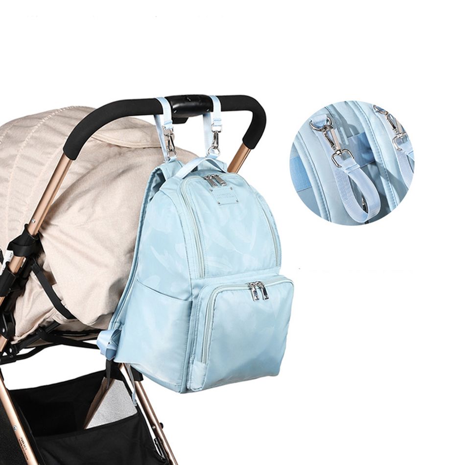 Mochila mãe multifuncional bolsa de fraldas de cor pura alça mochila com fivela de carrinho Azul Escuro big image 2