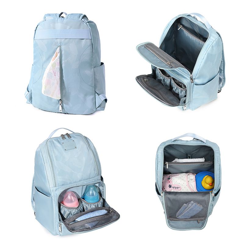 Mochila mãe multifuncional bolsa de fraldas de cor pura alça mochila com fivela de carrinho Azul Escuro big image 3