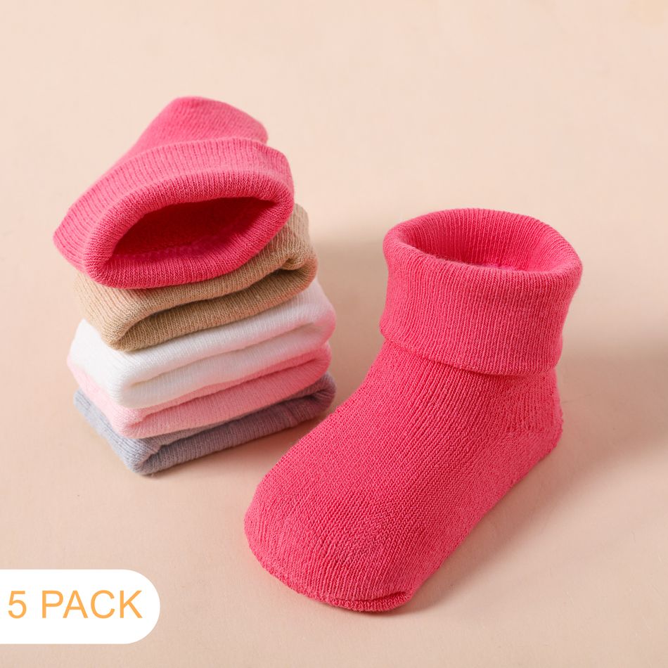 5-pairs Baby Simple Plain Cuff Socks Multi-color big image 2