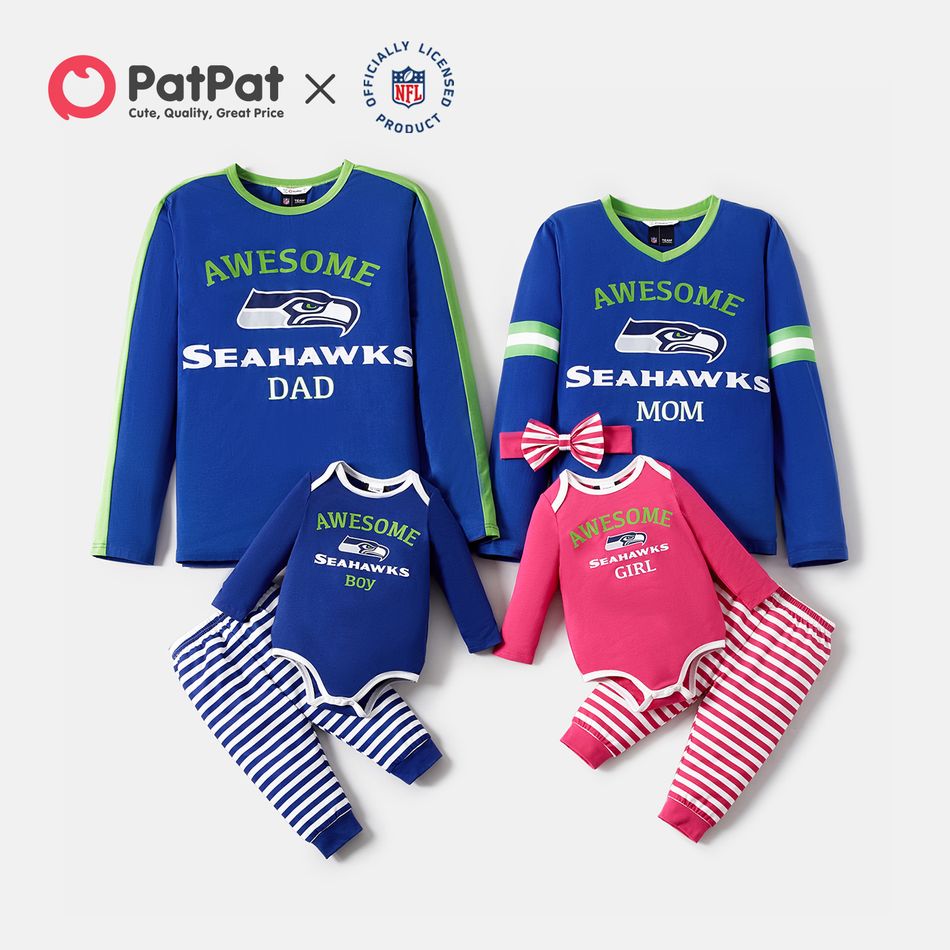 NFL Family Matching Colorblock Long-sleeve Graphic T-shirts (Seahawks) Blue big image 1
