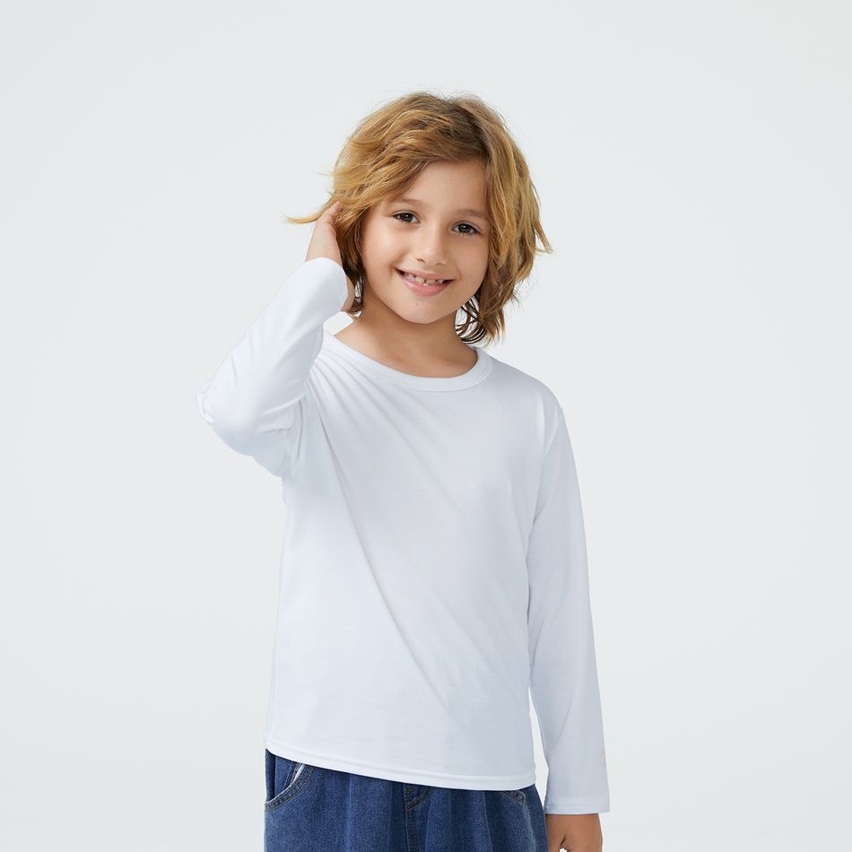 [2Y-14Y]Go-Neat Water Repellent and Stain Resistant Sibling Matching Solid Long-sleeve Tee White big image 2