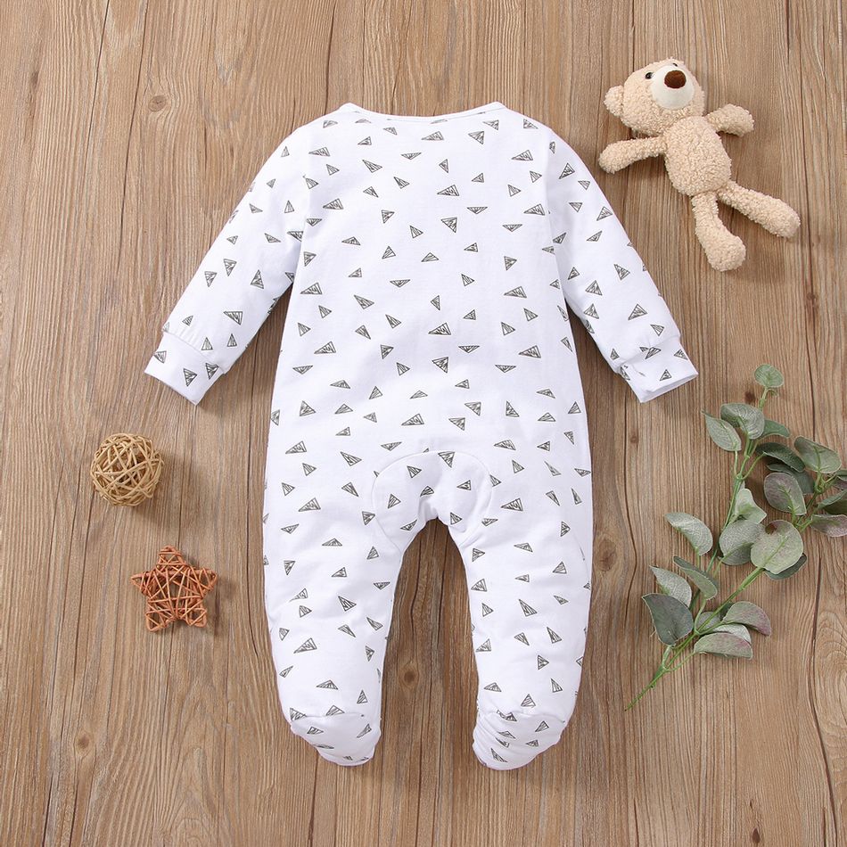 Baby Boy/Girl 95% Cotton Long-sleeve Footed Letter Print Jumpsuit Red/White big image 3