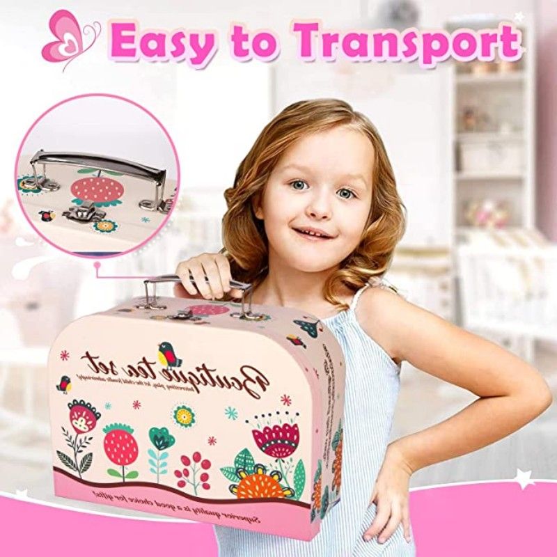 26Pcs Pink Tea Party Set for Little Girls Afternoon Tea Time Playset with Carrying Case Pink big image 4