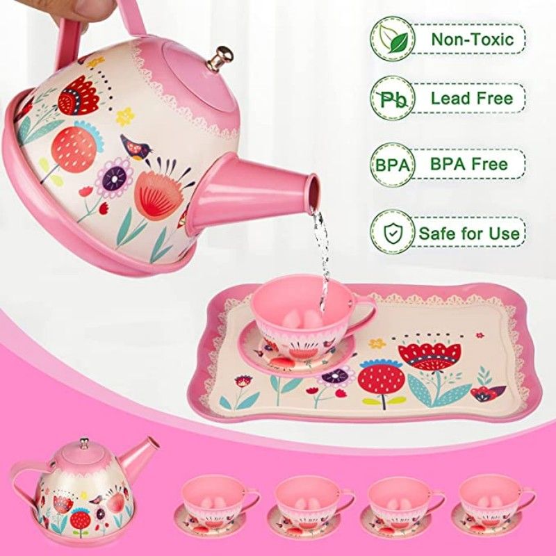 26Pcs Pink Tea Party Set for Little Girls Afternoon Tea Time Playset with Carrying Case Pink big image 5