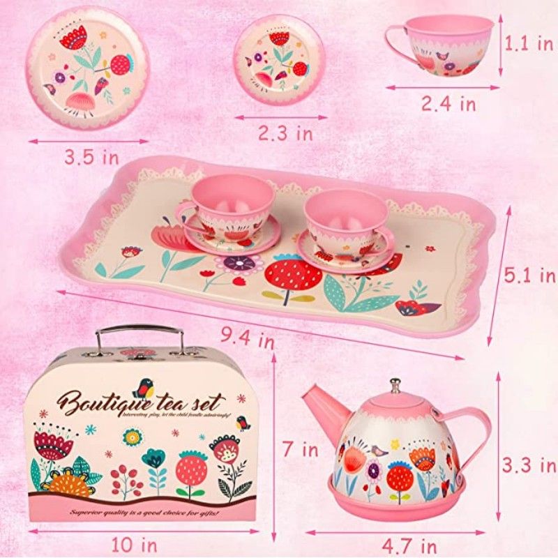 26pcs jogo de chá rosa para meninas jogo da hora do chá da tarde com estojo de transporte Rosa big image 6