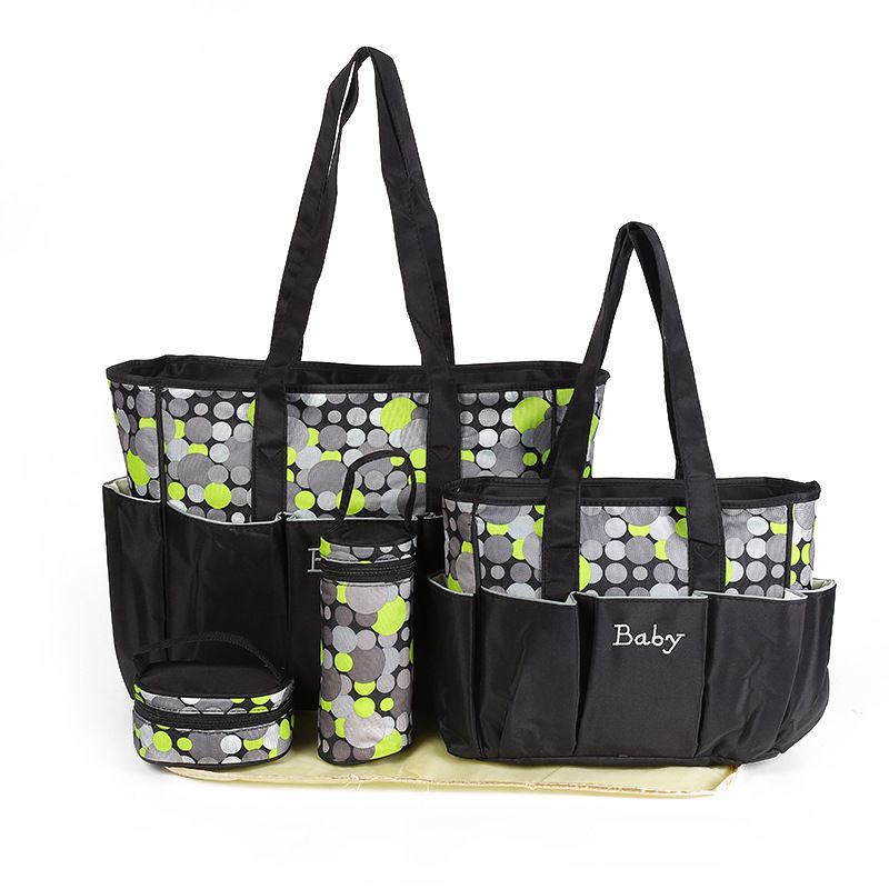 5pcs/set Multifunction Diaper Bag & Baby Bottle Holder & Lunch Bag & Changing Mat Mustard big image 2