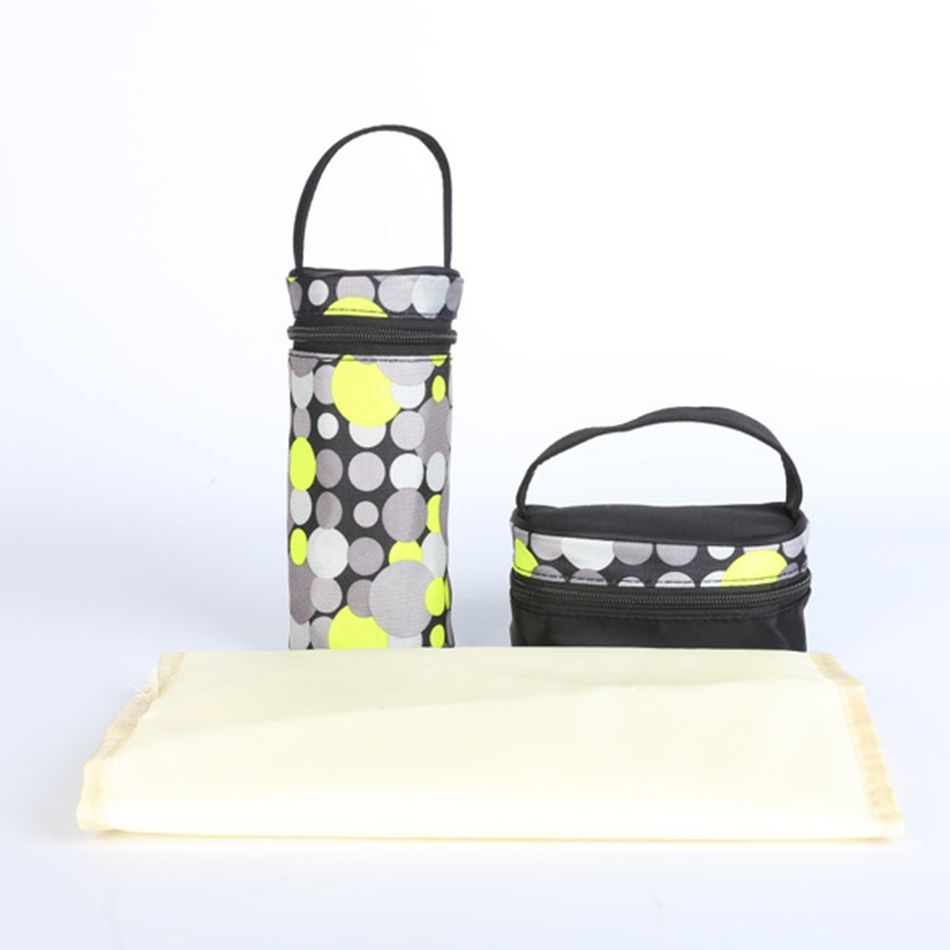 5pcs/set Multifunction Diaper Bag & Baby Bottle Holder & Lunch Bag & Changing Mat Mustard big image 3