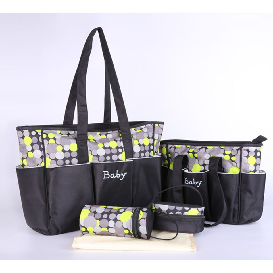 5pcs/set Multifunction Diaper Bag & Baby Bottle Holder & Lunch Bag & Changing Mat Mustard big image 1